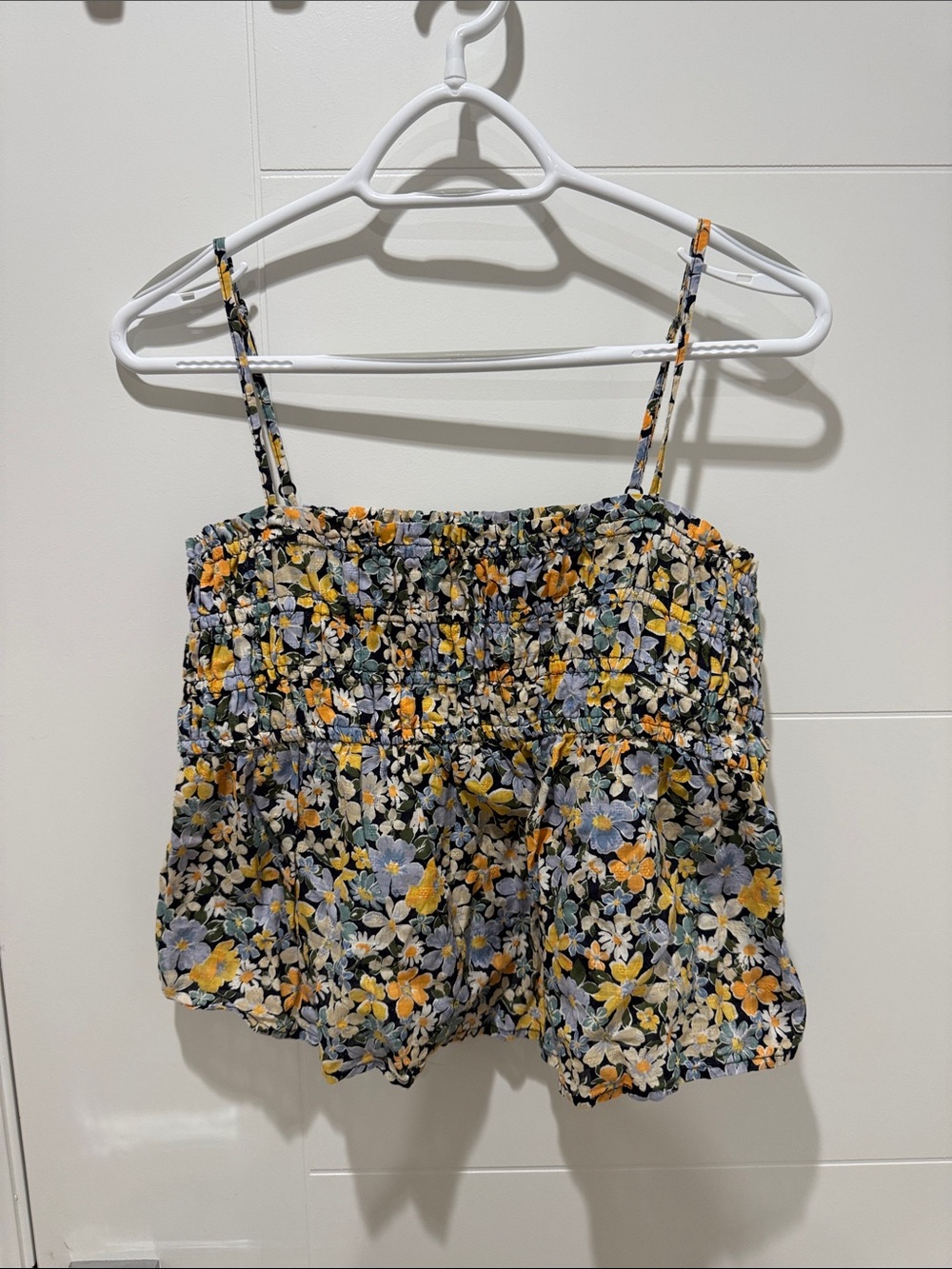 American Eagle Floral Smocked Top in Yellow & Blue